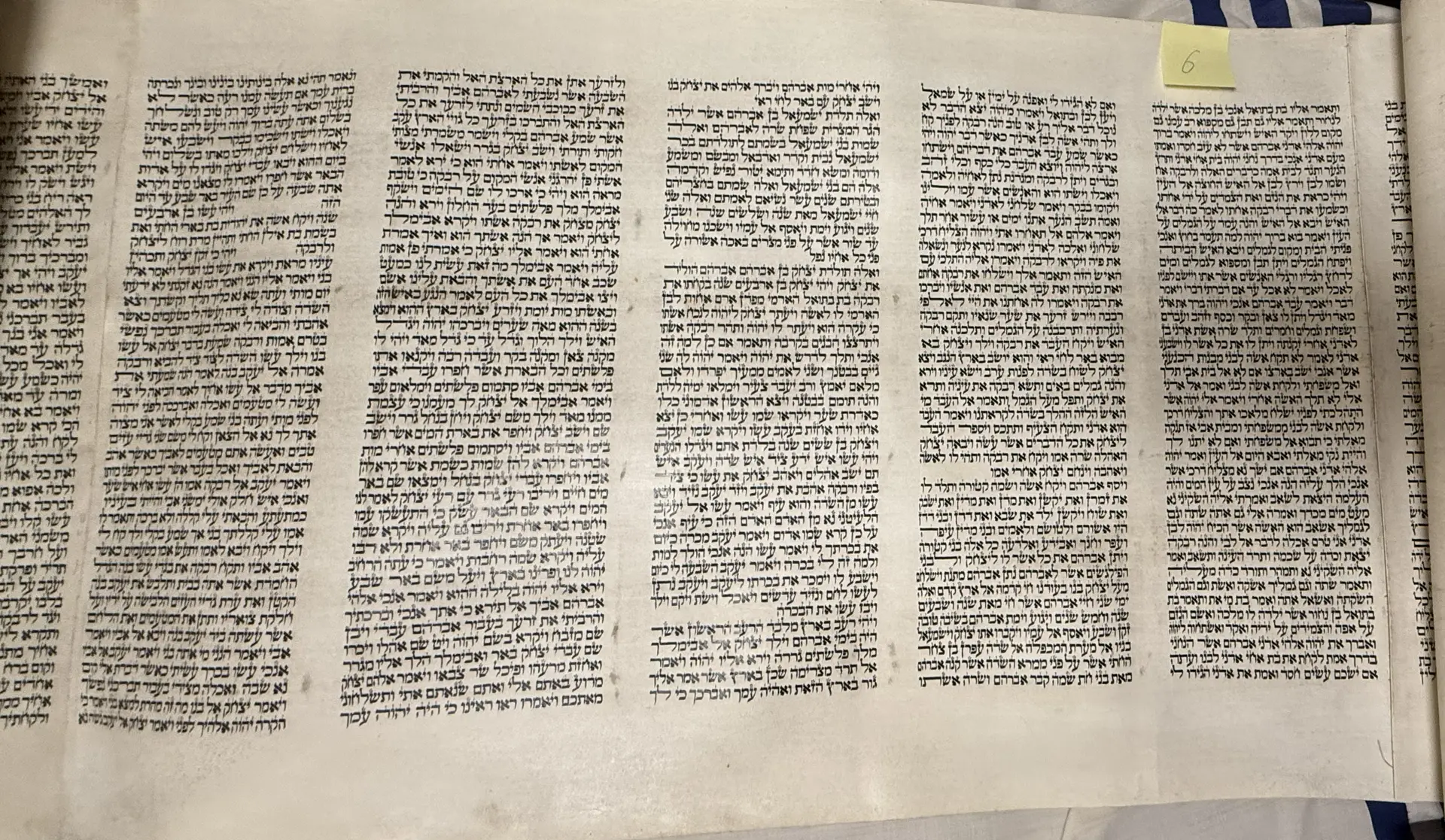 יריעת קלף פרושה, ובה חמישה עמודים.